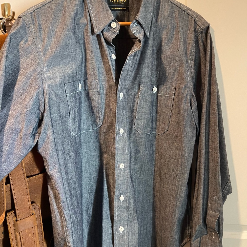 Flint & Tinder Denim Blue Casual Button Down Shirt